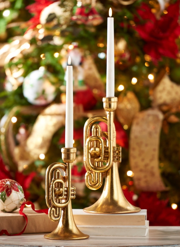 Candle Holder Set, Gold Horn Shape Taper Fit Lodge Style.