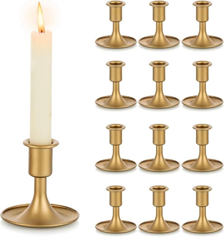 Candle Holder Set Gold Slender Profile Graduated Heights Minimalist Display