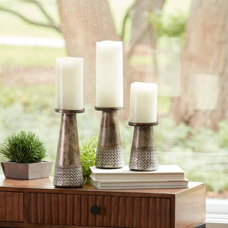 Candle Holder Set Graduated Heights Metal Tapered Metal Candlestick Set