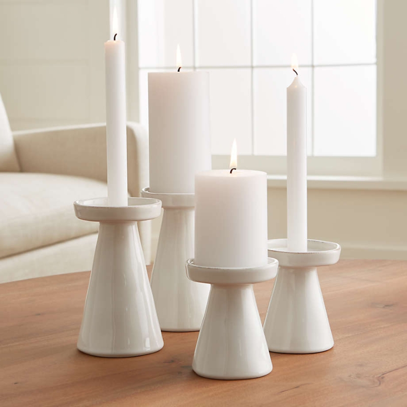 Candle Holder Set Hand Turned Matte Chalky Organic Modern Decor