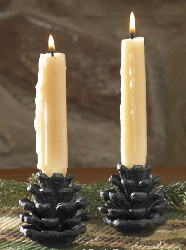 Candle Holder Set Leaf Pillar with Weathered Bronze Finish