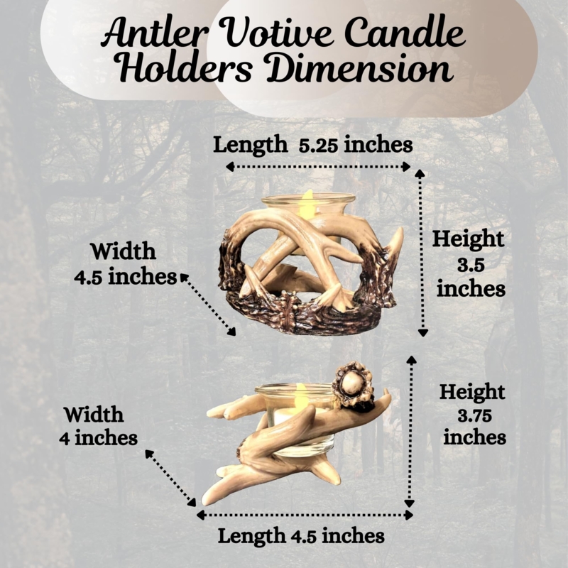 Candle Holder Set Lodge Antler Motif with Glass Votive Inserts