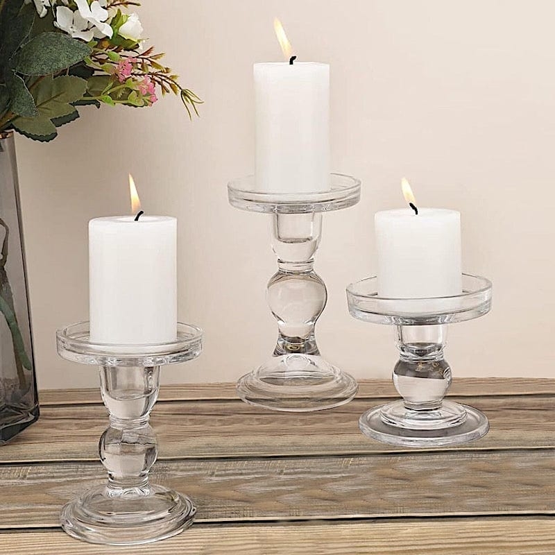 Candle Holder Set Matching Glass Tray Clear Tiered Modern Decor