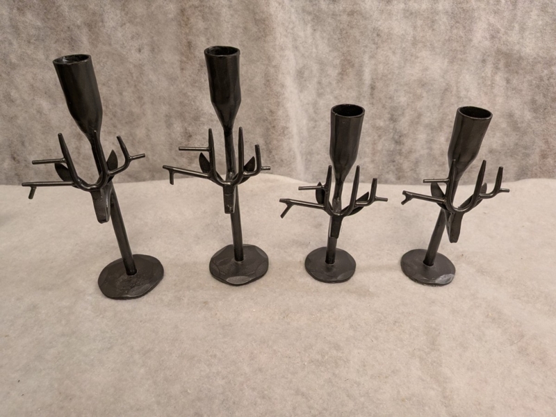 Candle Holder Set Matte Black Antler Motif with Sculptural Form