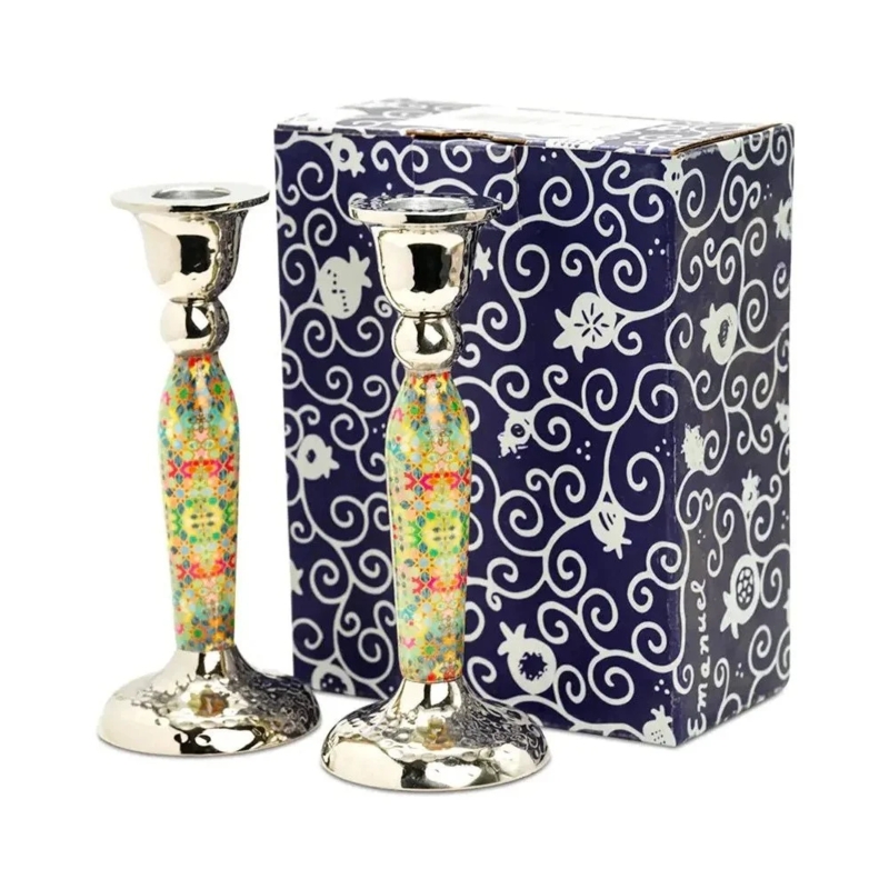 Candle Holder Set Mosaic Diamond Pattern Metallic Gold Interior