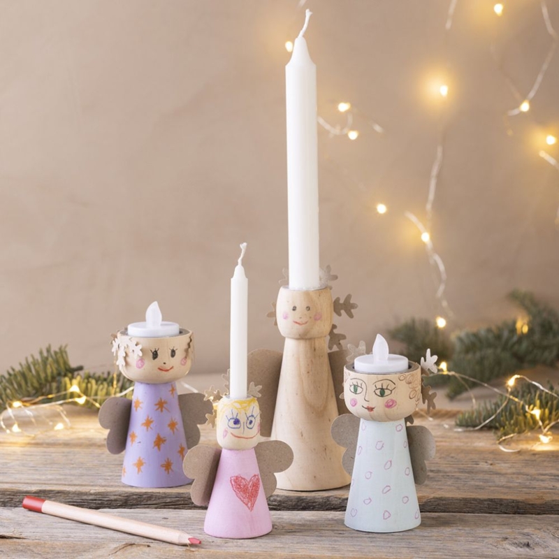 Candle Holder Set, Natural Wood Tree Silhouette Scandinavian.