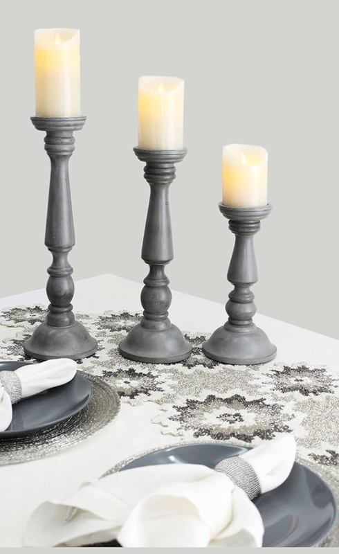 Candle Holder Set of 3 with Distressed Charcoal Hand Carved Wood
