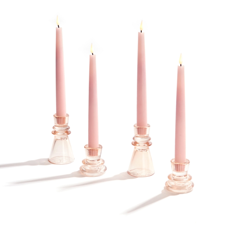 Candle Holder Set of Four with Varying Silhouettes in Blush Glass
