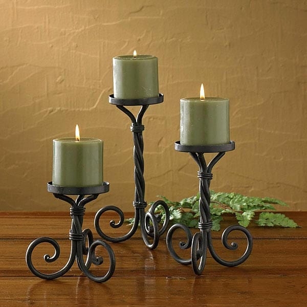 Candle Holder Set Ornate Scrollwork with Staggered Heights