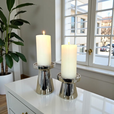 Candle Holder Set Polished Silver Fluted Base Traditional Taper