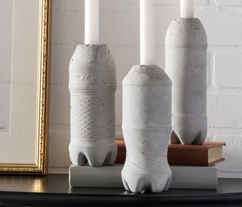 Candle Holder Set Raw Concrete Industrial Style with Stepped Base