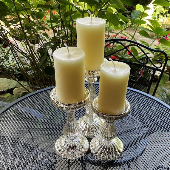 Candle Holder Set Ribbed Mercury Glass Staggered Vintage Style