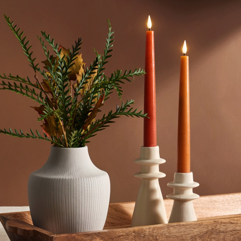 Candle Holder Set, Sculptural Flared Base, Porcelain, Matte Finish.