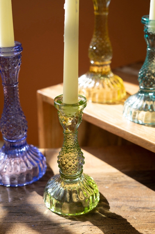 Candle Holder Set Sculptural Jewel Toned Glass Stacked Orb