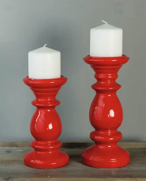 Candle Holder Set, Sculptural Red Ceramic Hollow Ring Base