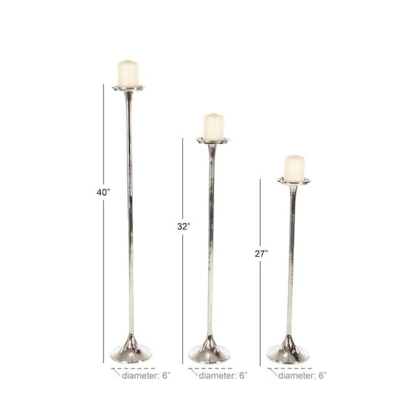 Candle Holder Set Slender Stem Silver Aluminum Modern Minimalist Decor