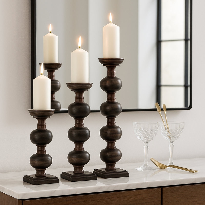 Candle Holder Set Stacked Block Base Sculptural Entryway Table Decor