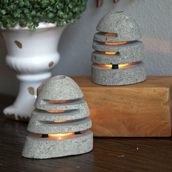 Candle Holder Set, Staggered Heights, Stone Textured Candle Holder Set