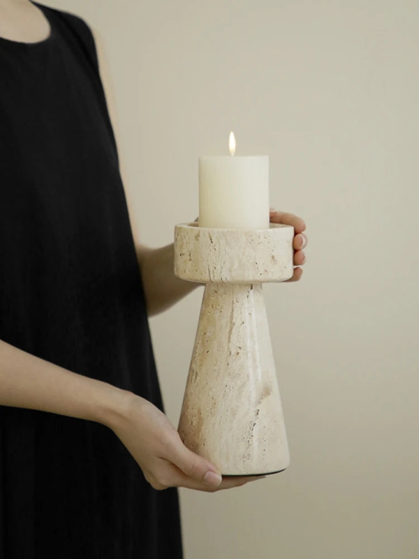 Candle Holder Set Stone Like Nordic Style Cylindrical Form