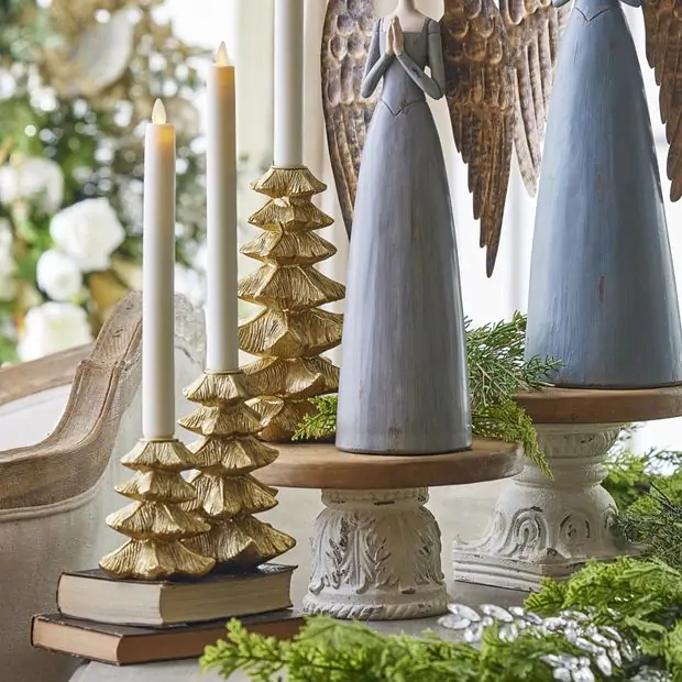 Candle Holder Set, Tree Silhouette Antique Bronze Wireframe.