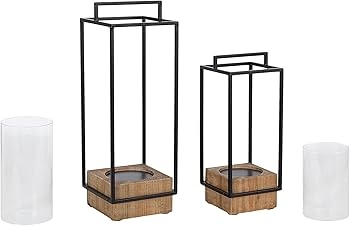 Candle Holder Set Turned Wood Base Wire Cage Farmhouse Mantle Decor