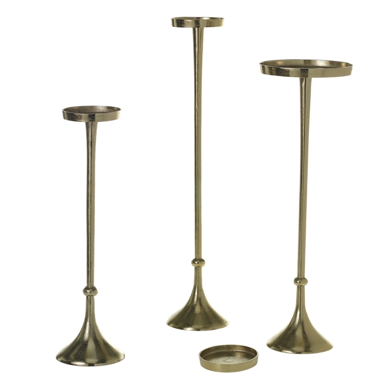 Candle Holder Set Ultra Tall Slender Gold Aluminum Minimalist Tapers