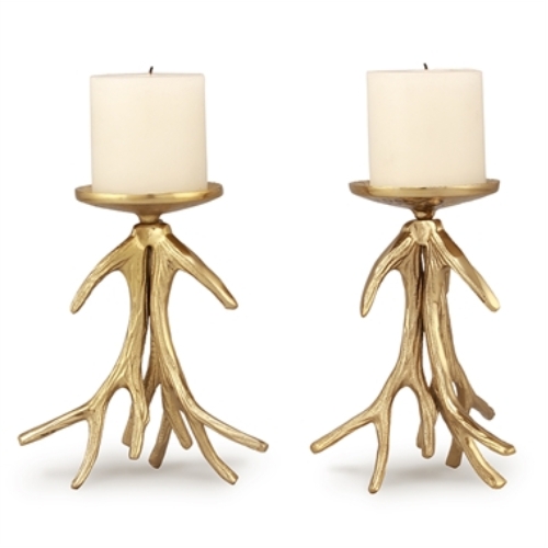 Candle Holder Set: Weathered Cream Antler Silhouettes, Rustic Lodge Style