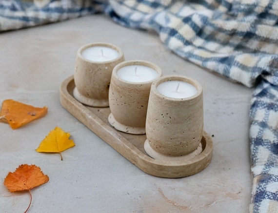 Candle Holder Set with Tray Pitted Stone Graduated Cylinders
