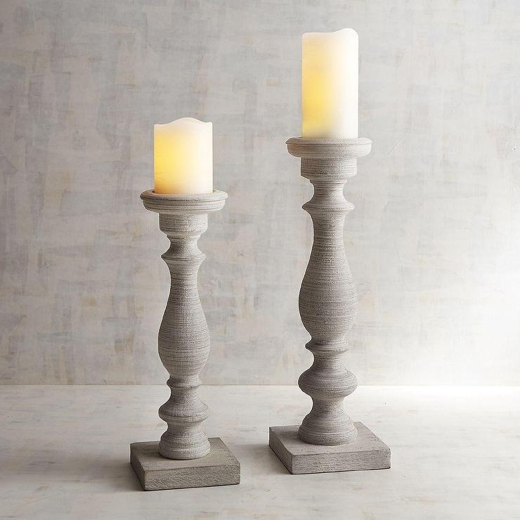 Candle Holder Set with Weathered Finish and Hand Carved Wood Look