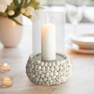 Candle Holder Shell Filled Base Glass Cylinder Coastal Nautical Centerpiece