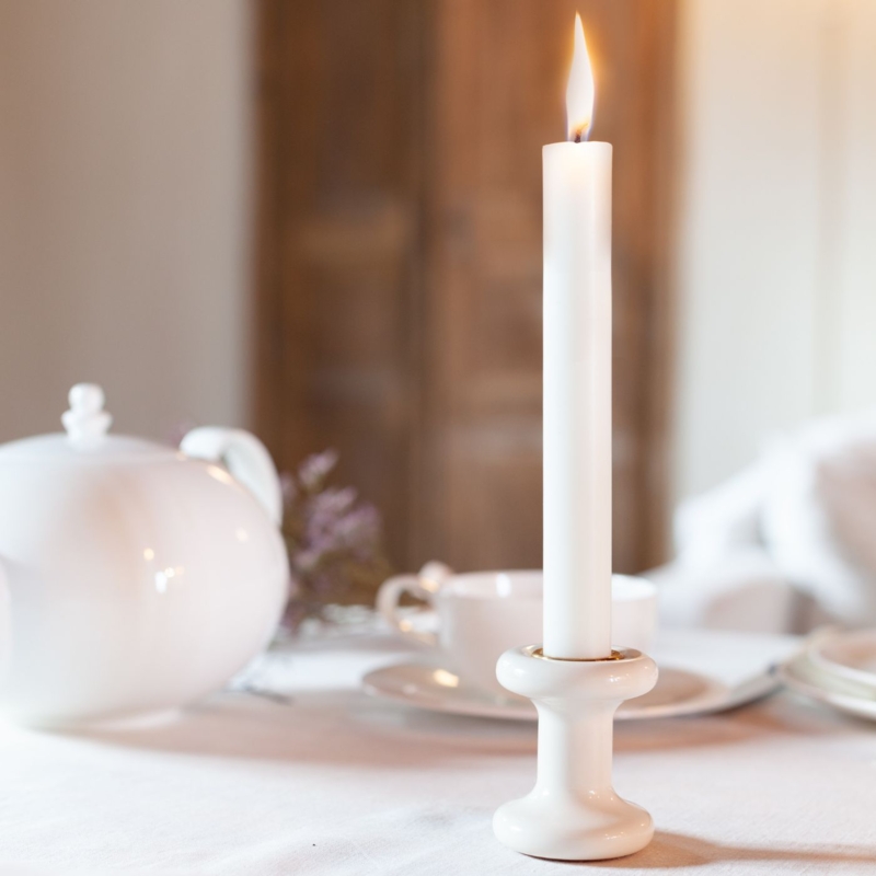 Candle Holder Short Cylindrical Form Matte White Minimalist Decor