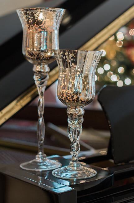 Candle Holder Silver Mercury Glass Twisted Stem Pedestal Set Glam