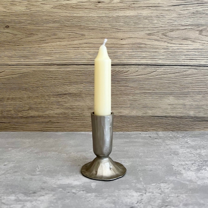 Candle Holder Silver Polished Metal Disc Base Low Profile Sleek Table Decor