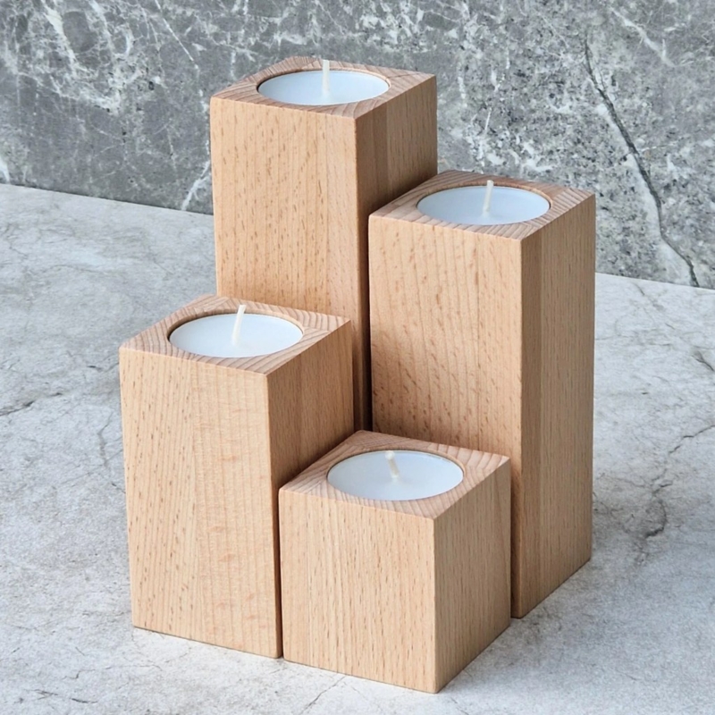 Candle Holder Solid Cylindrical Shape Natural Wood Grain Minimalist