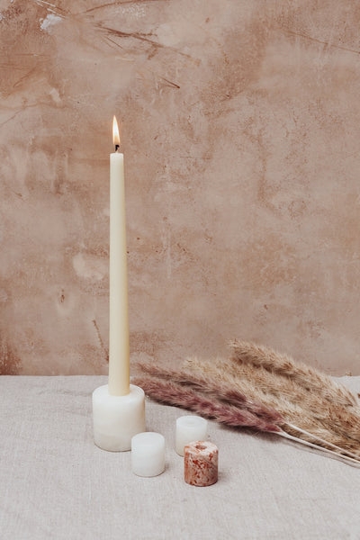 Candle Holder Stone Like Marbled Pattern Cylindrical Body Earthy Boho Chic