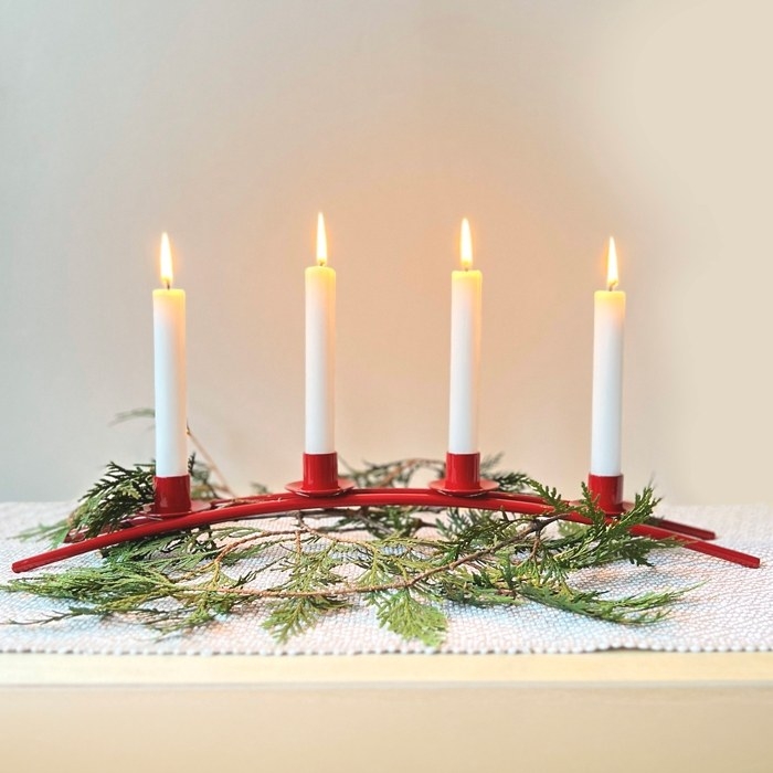 Candle Holder Swedish Red Wood Heart Cutout Advent Traditional