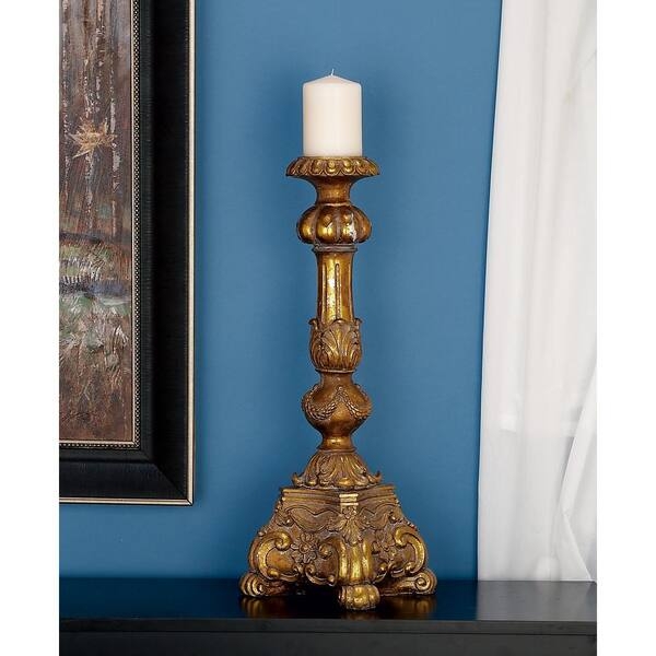 Candle Holder Tall Pedestal Gold Textured Pebbled Polystone