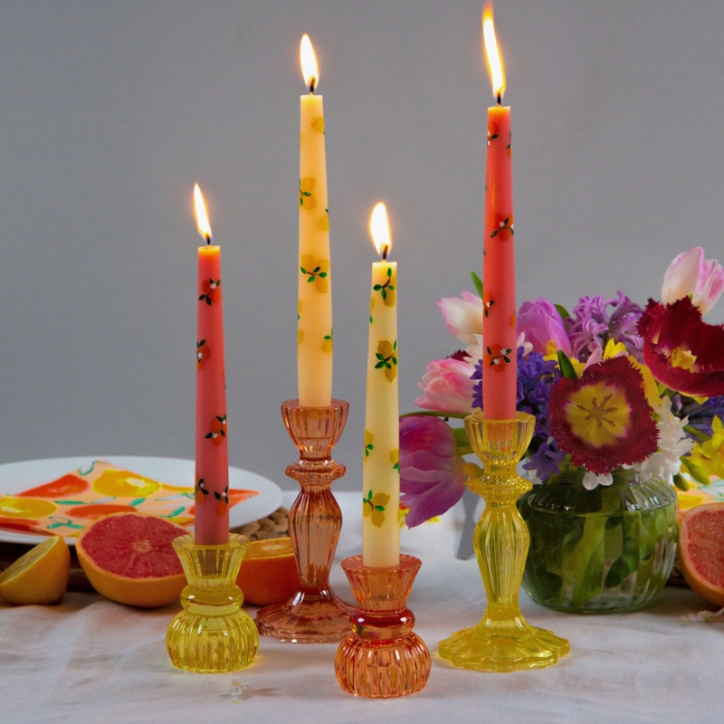 Candle Holder Tiered Glass Design Vibrant Yellow Hue Boho Taper