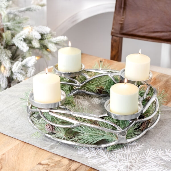 Candle Holder, Traditional Advent Wreath Base, Gold Ring