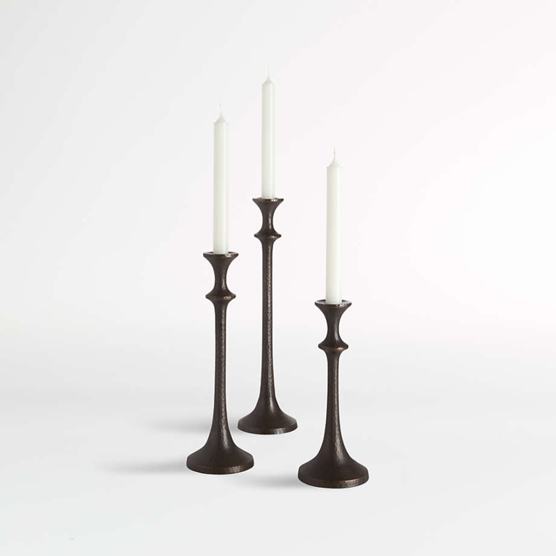 Candle Holder Trio in Hammered Bronze Finish with Staggered Heights