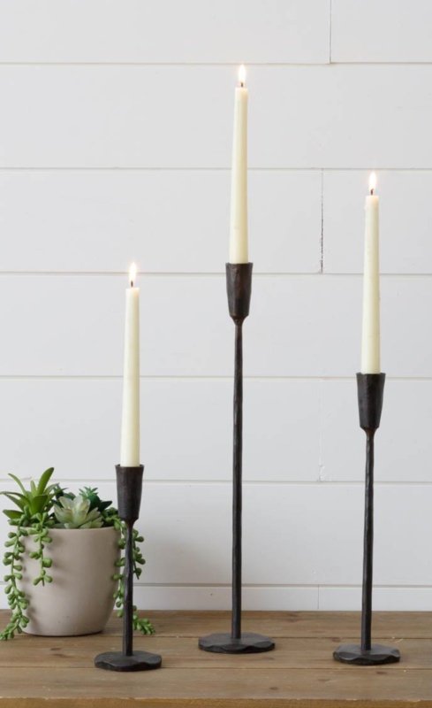 Candle Holder Trio with Tapered Stem and Flared Base for Elegant Decor.