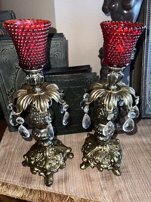 Candle Holder Tripod Base Scroll Work Antique Gold Hollywood Regency