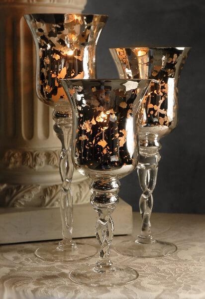 Candle Holder Twisted Stem Silver Mercury Glass Graduated Heights