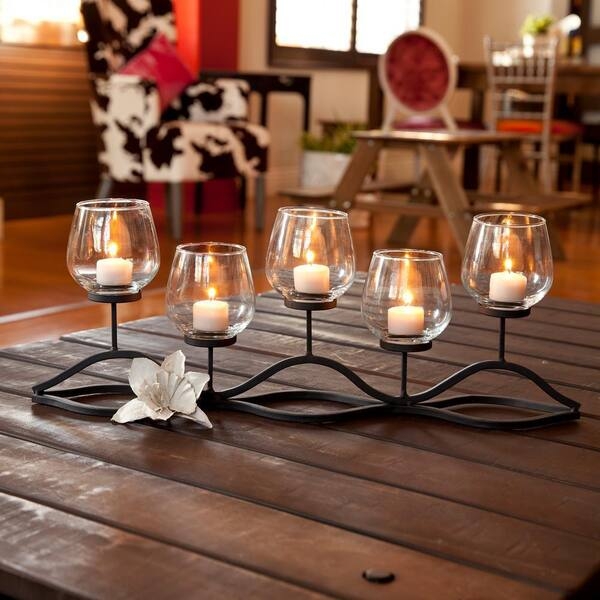 Candle Holder Wavy Black Iron Six-Votive Centerpiece
