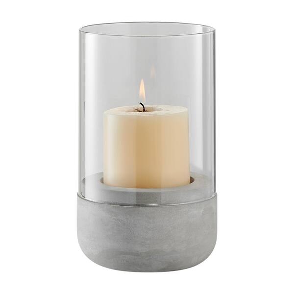 Candle Holder with Industrial Cement Base and Glass Pillar Sleeve