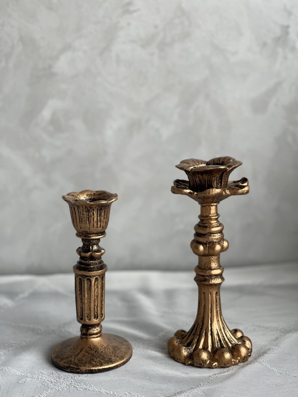 Candle Holder with Intricate Floral Carvings in Aged Bronze Patina