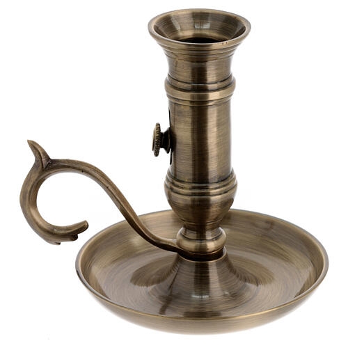 Candle Holder with Scalloped Saucer Base in Antique Brass Finish