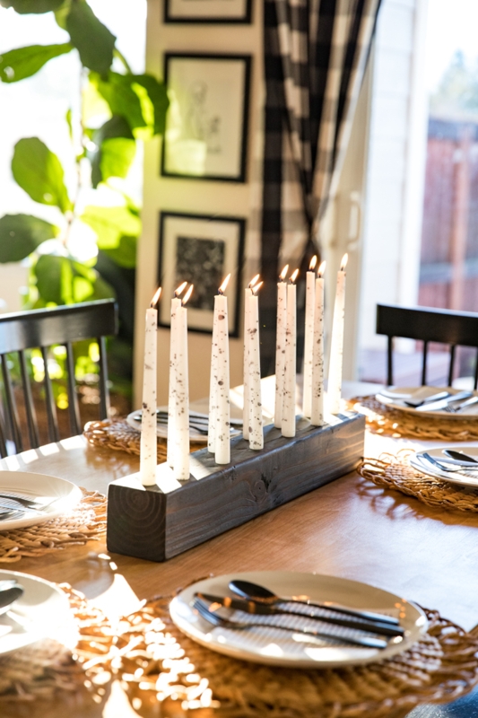 Candle Holder Wood Block Base Minimalist With Splatter Pattern Candles