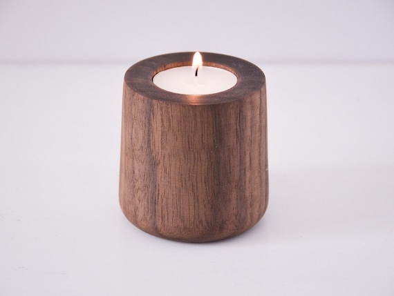 Candle Holder Wood Cube Shape Natural Grain Votive Stand Organic Modern
