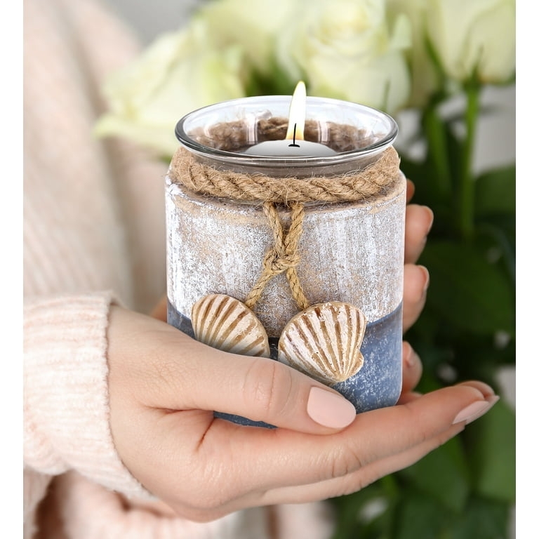 Candle Holder Wooden Seashell Form Metallic Silver Finish Carved